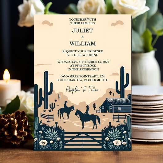 デザートロデオレトロホース素朴ウェスタン結婚ズ 招待状