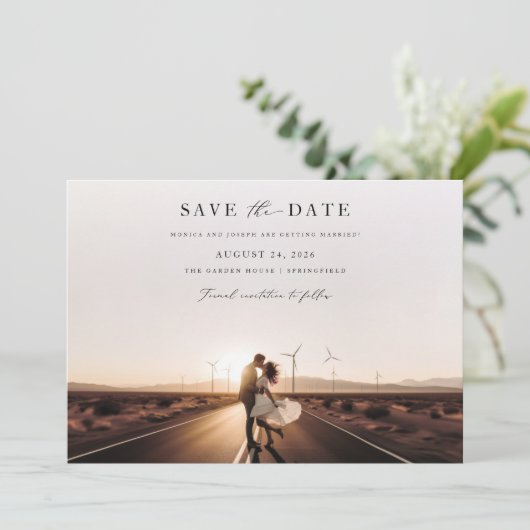 デザートロマ素朴ンスフォトウェディング日付を保存 招待状 (スタンド正面)