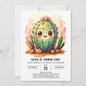 デザートワイルドウエストピンクサボスガール誕生日 招待状 (正面)