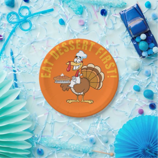 デザート第1を食べて下さい! 感謝祭のトルコの漫画 ペーパープレート (パーティー)