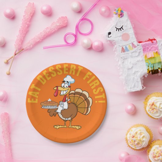 デザート第1を食べて下さい! 感謝祭のトルコの漫画 ペーパープレート (パーティー)