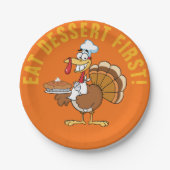 デザート第1を食べて下さい! 感謝祭のトルコの漫画 ペーパープレート (正面)