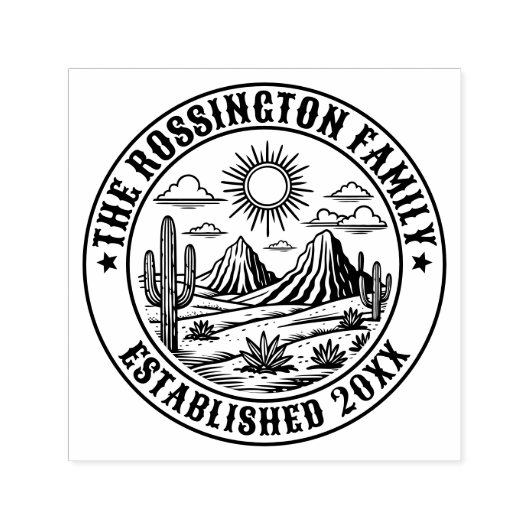 デザート カクタス ランドスケープ #2S 家族名 日付 確立 セルフインキングスタンプ (デザイン)