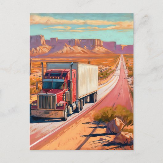 デザート・トラッキング - 描画風の車両アート ポストカード (正面)