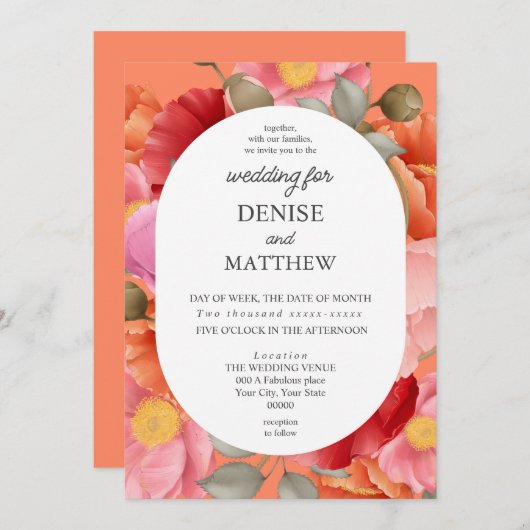 デザート フラワー ピンクの水彩ポピー 招待状 (正面/裏面)