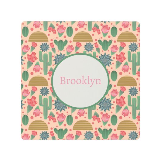 デザート ブラッシュ ピンク フラワル ナーセリー デコ - 赤ちゃん 女の子 メタルプリント (正面)