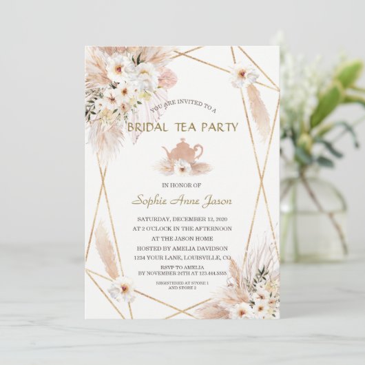 デザート ホワイト ローズ パンパス グラス ブライダル シャワー 招待状 (スタンド正面)