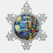 デザートSaguaroサボテン磁石のクリスマス スノーフレークピューターオーナメント (正面)