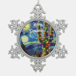 デザートSaguaroサボテン磁石のクリスマス スノーフレークピューターオーナメント