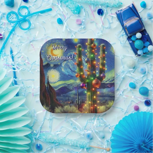 デザートSaguaroサボテン磁石のクリスマス ペーパープレート (パーティー)