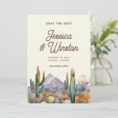 デザーモダントのサボテンの写真日付を保存 招待状 (スタンド正面)