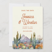 デザーモダントのサボテンの写真日付を保存 招待状 (正面)