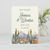 デザーモダントのサボテンの写真日付を保存 招待状 (スタンド正面)