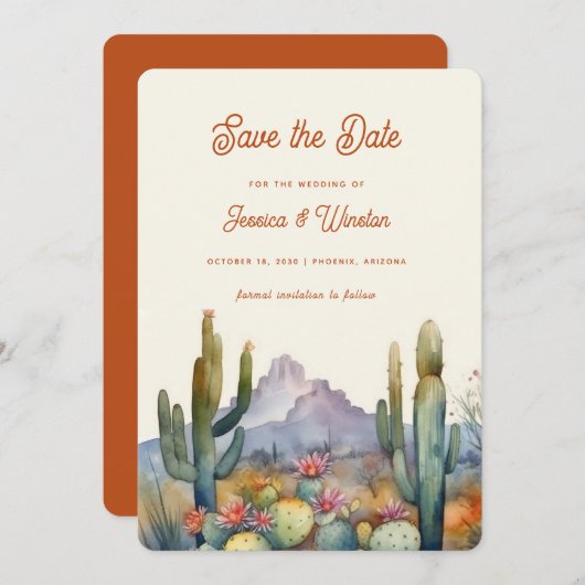デザーモダントのサボテン日付の保存 招待状 (正面/裏面)