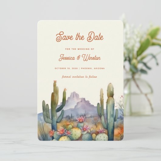 デザーモダントのサボテン日付の保存 招待状 (スタンド正面)