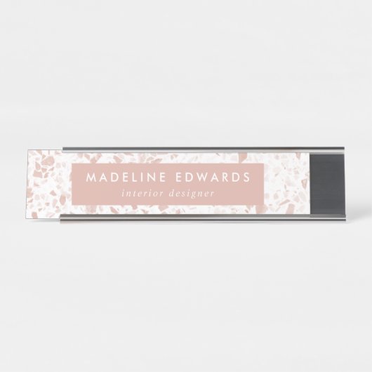 デザーモダント赤面&ホワイトテラッツォパーソナライズされた デスクネームプレート (正面)
