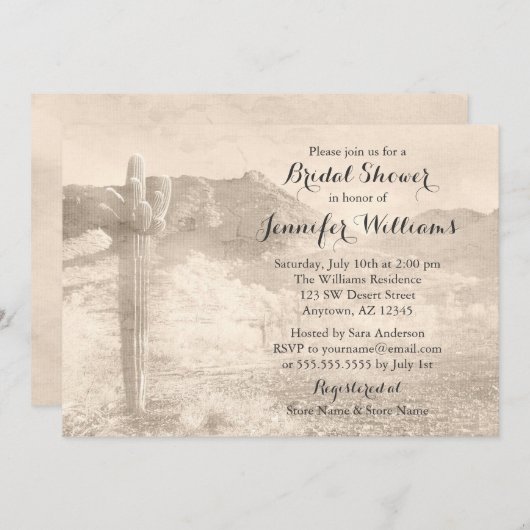 デザ素朴ートカクタスタンブライダルシャワー 招待状 (正面/裏面)