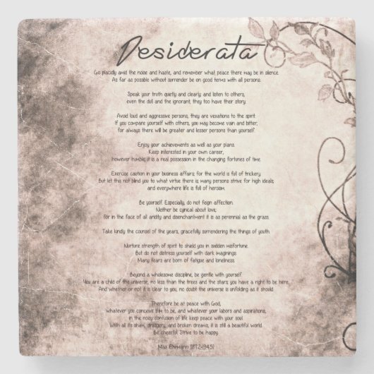 デシデラタオンヴィンテージフローラフェイクパーチメント ストーンコースター (正面)