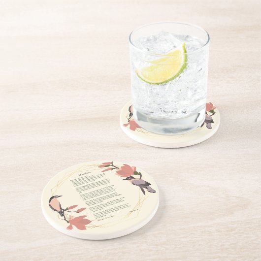 デシデラタバードブラウンフローラリース金ゴールドフレーム コースター (側面)