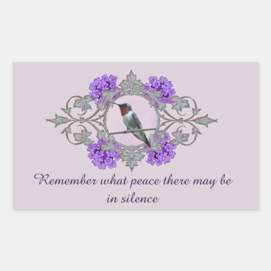 デシデラタ引用文と平和なハミングバード 長方形シール (正面)