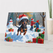 デシュント走の雪とクリスマスハット カード (正面)