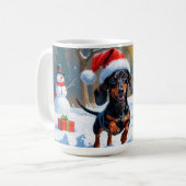 デシュント走の雪とクリスマスハット コーヒーマグカップ (正面左)