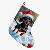 デシュント走の雪とクリスマスハット ラージクリスマスストッキング (正面 (吊り時))