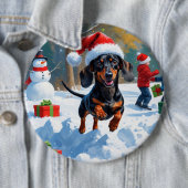 デシュント走の雪とクリスマスハット 缶バッジ (インサイチュ)