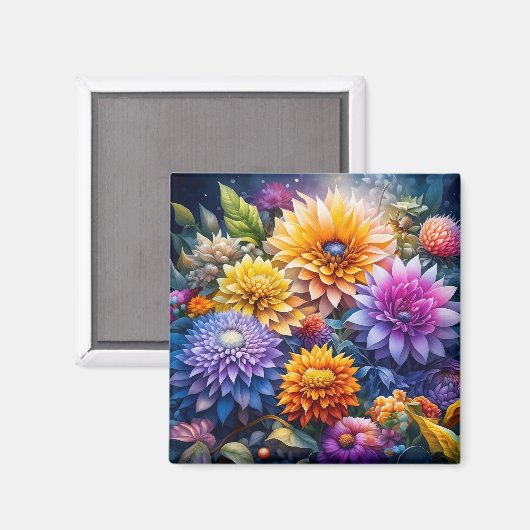 デジかわいらしカラフルタルAIアートの花 マグネット (正面/裏面)