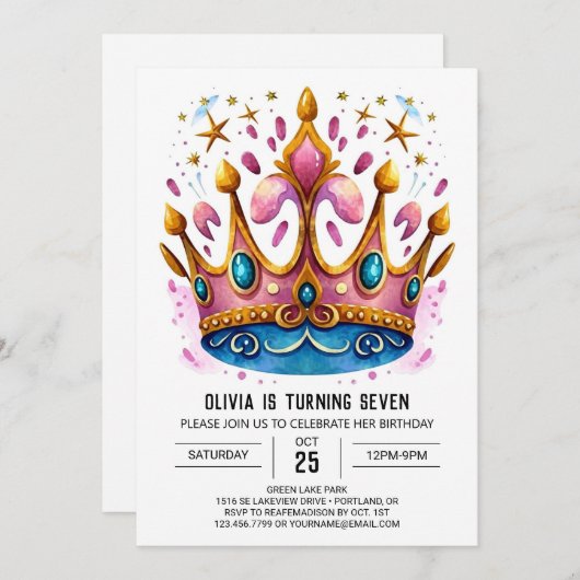 デジエレガントタルプリンセスクラウン誕生日 招待状 (正面/裏面)