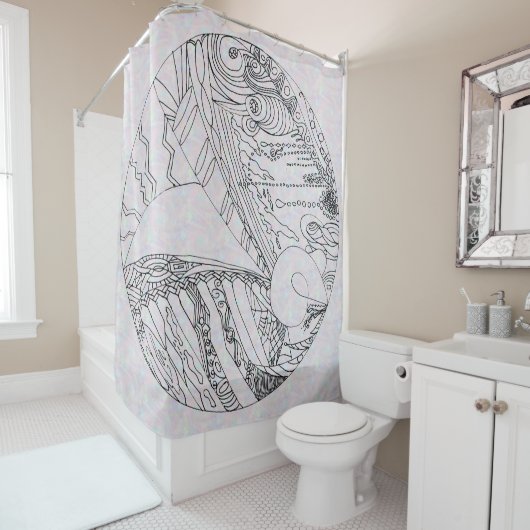 デジタはっきりしたル背景のペンとインクのビネット シャワーカーテン (インサイチュ)