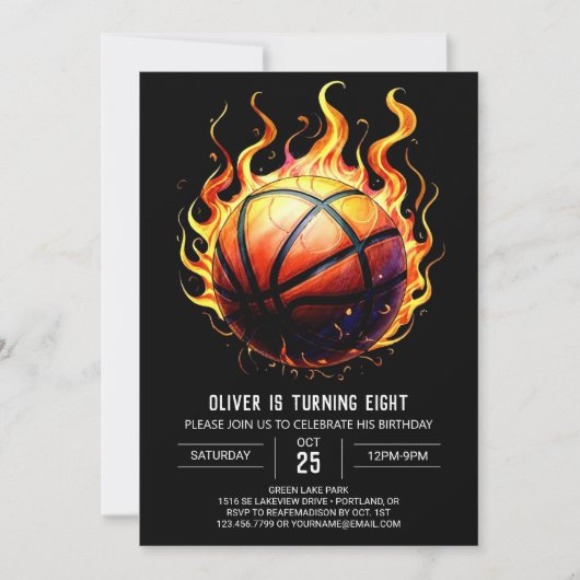 デジタエレガントルオレンジバスケットボール誕生日 招待状 (正面)