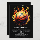 デジタエレガントルオレンジバスケットボール誕生日 招待状 (正面/裏面)