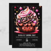 デジタエレガントルカップケーキガール誕生日 招待状 (正面/裏面)