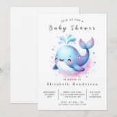 デジタエレガントル鯨赤ちゃんシャワー 招待状 (正面/裏面)