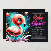 デジタガーリールフラミンゴ赤ちゃんシャワー 招待状 (正面/裏面)