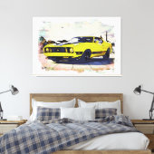 *~*デジタクラシックルヴィンテージイエローレトロ車 キャンバスプリント (インサイチュ (寝室))