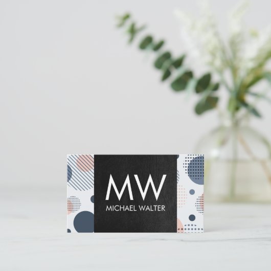 デジタモダンル幾何学 |ブラックレザー 名刺 (スタンド正面)