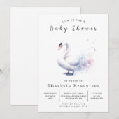 デジタモダンル白鳥ベビーシャワー 招待状 (正面/裏面)