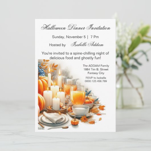 デジタルおよび印刷可能ハロウィーンディナー招待状 招待状 (スタンド正面)