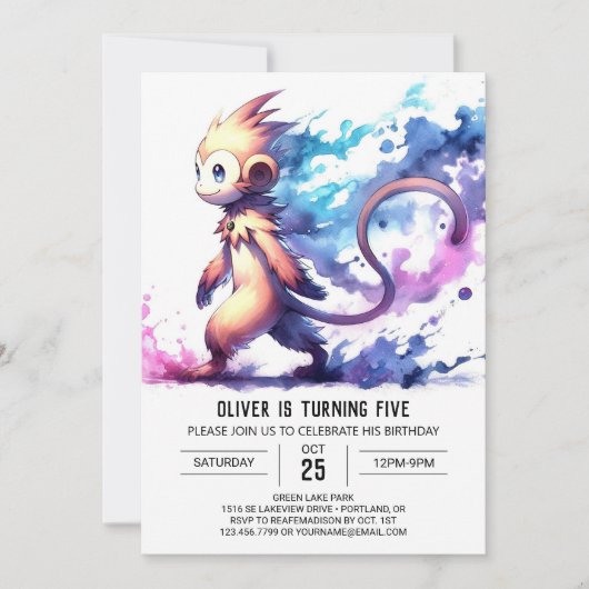 デジタルお洒落モンキー誕生日 招待状 (正面)