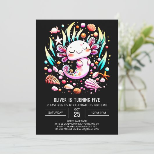 デジタルアクソロトル子供の誕生日 招待状 (スタンド正面)