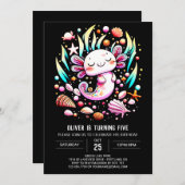 デジタルアクソロトル子供の誕生日 招待状 (正面/裏面)