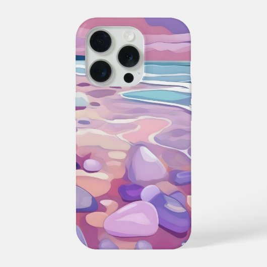デジタルアートのピンクシーグラスとビーチ iPhoneケース (裏面)