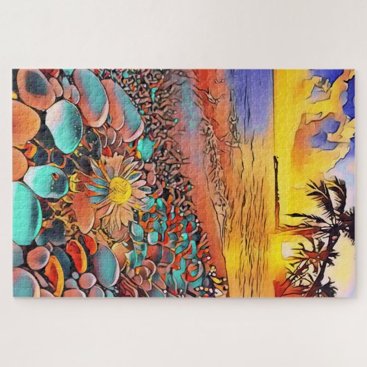 デジタルアートの美しい夕日絵画の風景 ジグソーパズル (横)