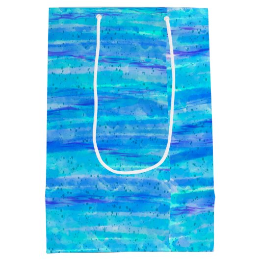 デジタルアートブルーとパープルウェーブの抽象芸術 ミディアムペーパーバッグ (裏面)
