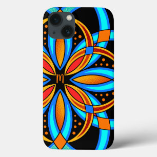 デジタルアートブルーオレンジモノグラムの曼荼羅 iPhone 13ケース