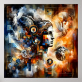 デジタルアートワークストイック人間のプロフィール並列Pos ポスター (正面)