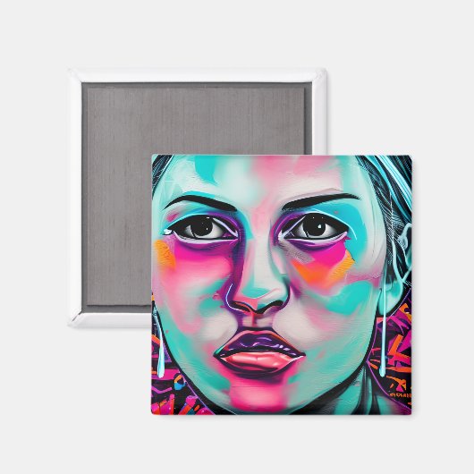 デジタルアート女子顔AIがレディーの顔を生み出す マグネット (正面/裏面)