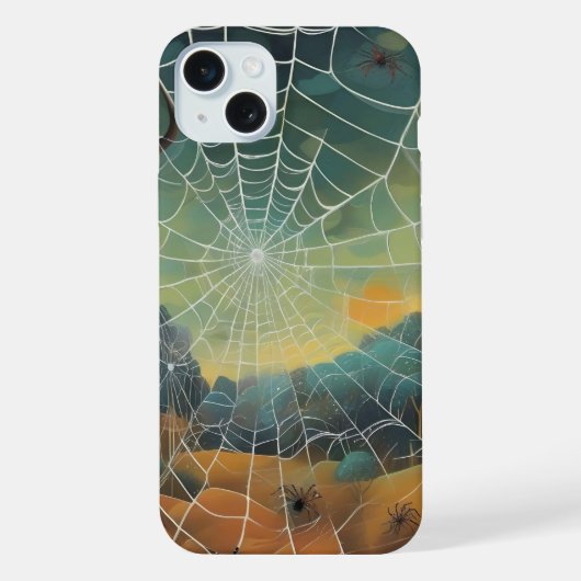 デジタルアート、クモの巣、クモ iPhoneケース (裏面)